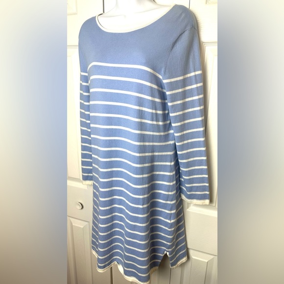 STS SAIL TO SABLE Nautical Striped Sweater Dress Blue White Scoop Neck Knit - Picture 2 of 10